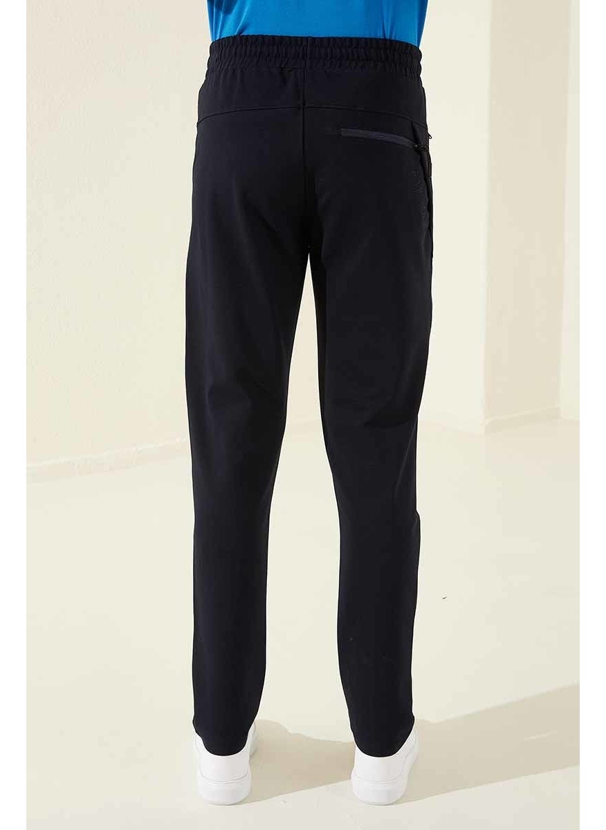 Navy Blue Men's Zippered Three Pocket Standard Fit Classic Leg Tracksuit Bottom-84671