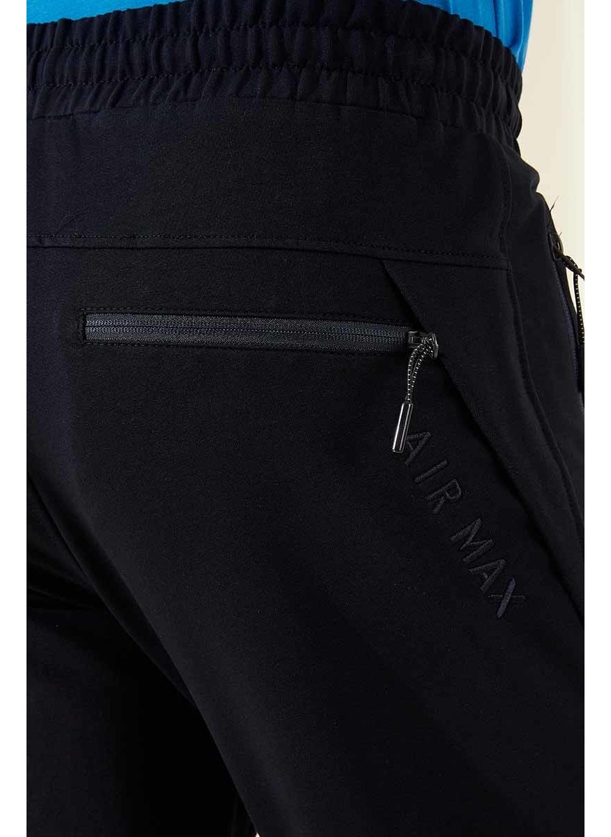 Navy Blue Men's Zippered Three Pocket Standard Fit Classic Leg Tracksuit Bottom-84671