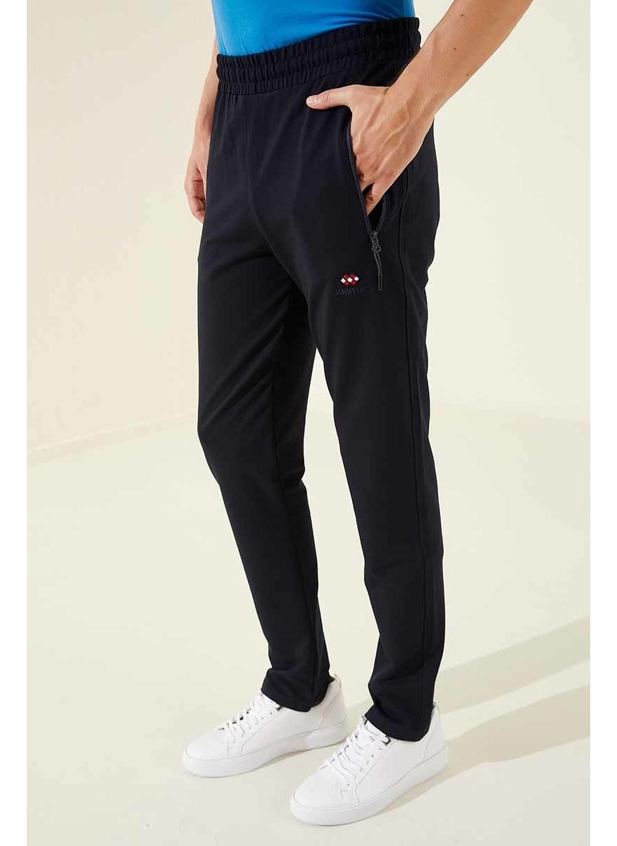 Navy Blue Men's Zippered Three Pocket Standard Fit Classic Leg Tracksuit Bottom-84671