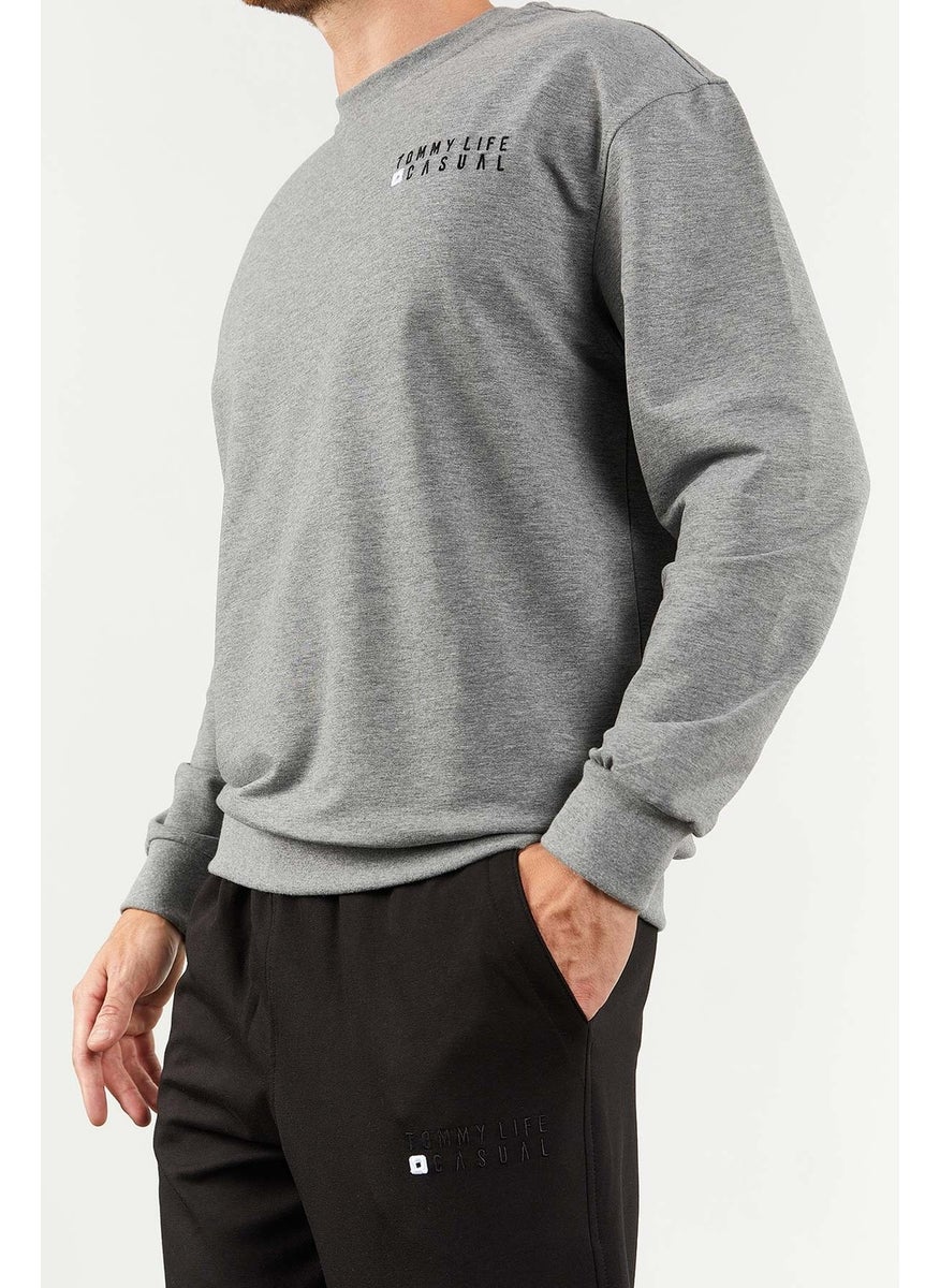 Gray Melange-Black Men's Casual O Neck Oversize Elastic Leg Tracksuit - 85120