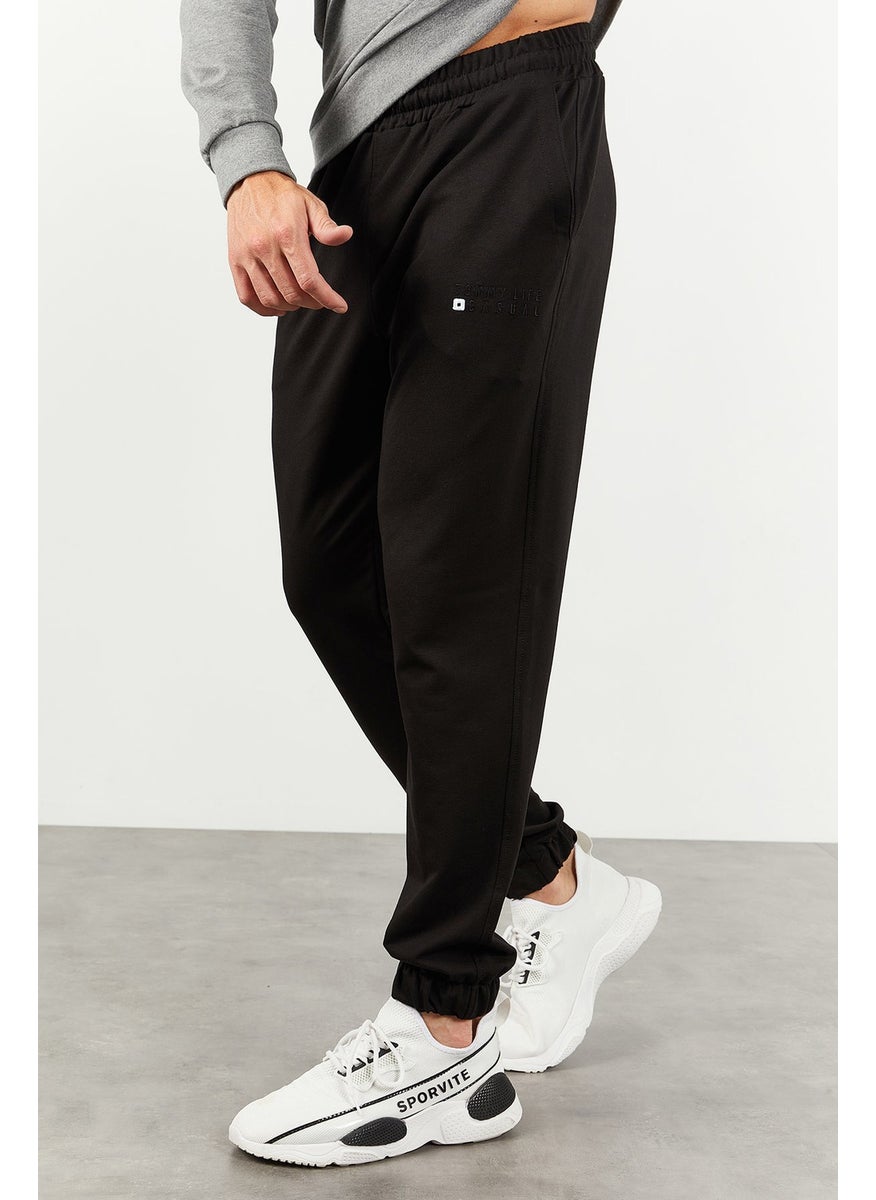 Gray Melange-Black Men's Casual O Neck Oversize Elastic Leg Tracksuit - 85120
