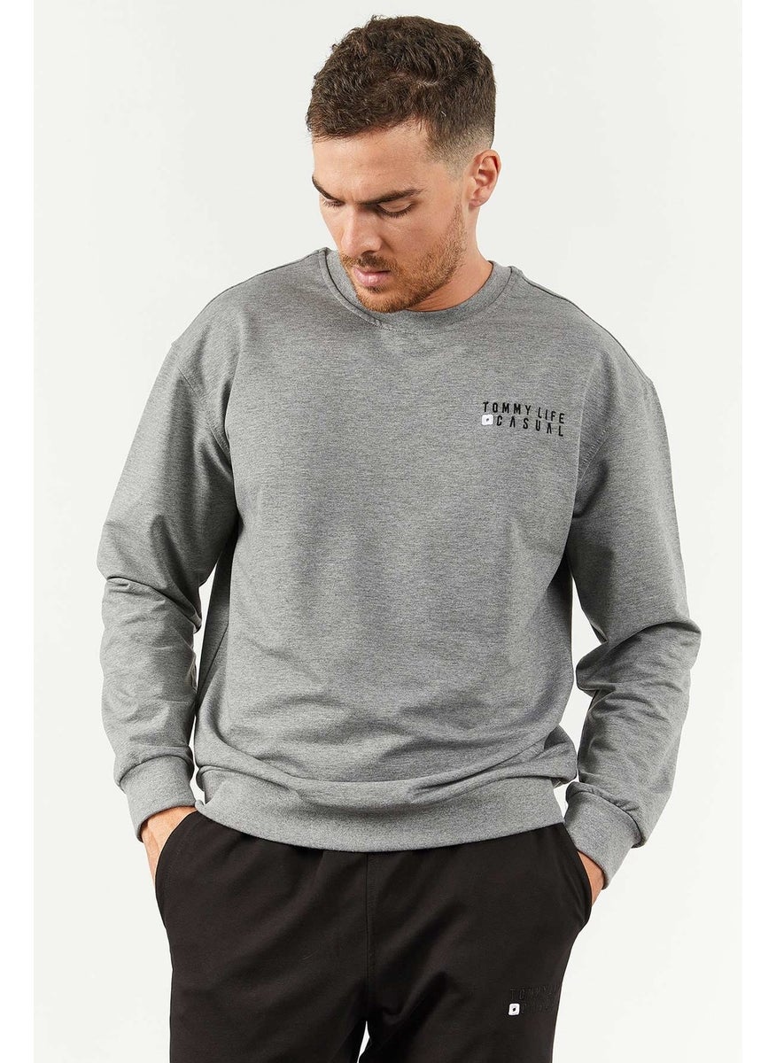 Gray Melange-Black Men's Casual O Neck Oversize Elastic Leg Tracksuit - 85120