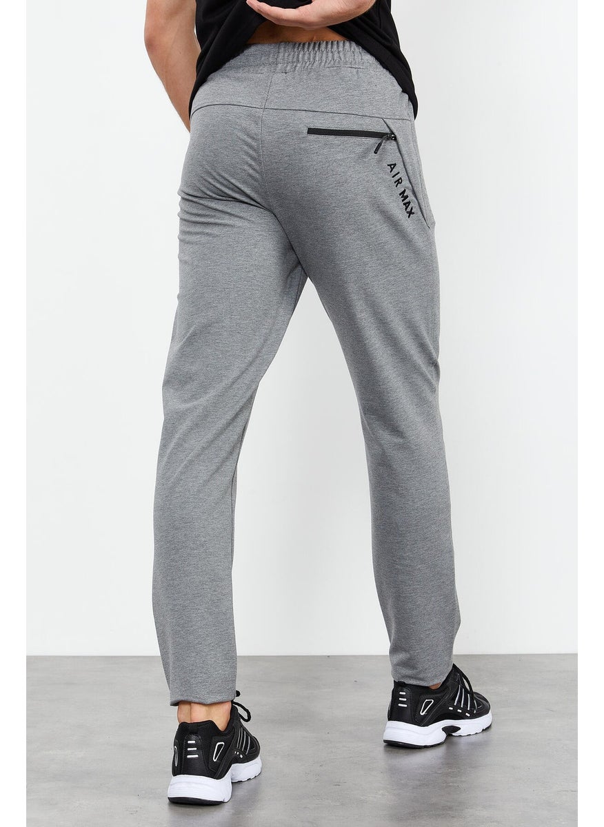 Gray Melange Men's Zippered Three Pocket Standard Pattern Classic Leg Tracksuit Bottom-84671
