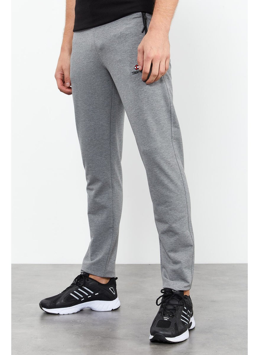 Gray Melange Men's Zippered Three Pocket Standard Pattern Classic Leg Tracksuit Bottom-84671