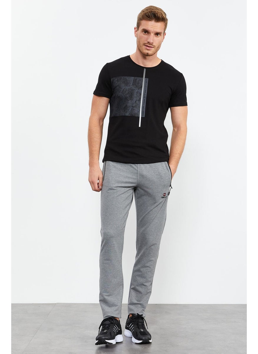 Gray Melange Men's Zippered Three Pocket Standard Pattern Classic Leg Tracksuit Bottom-84671