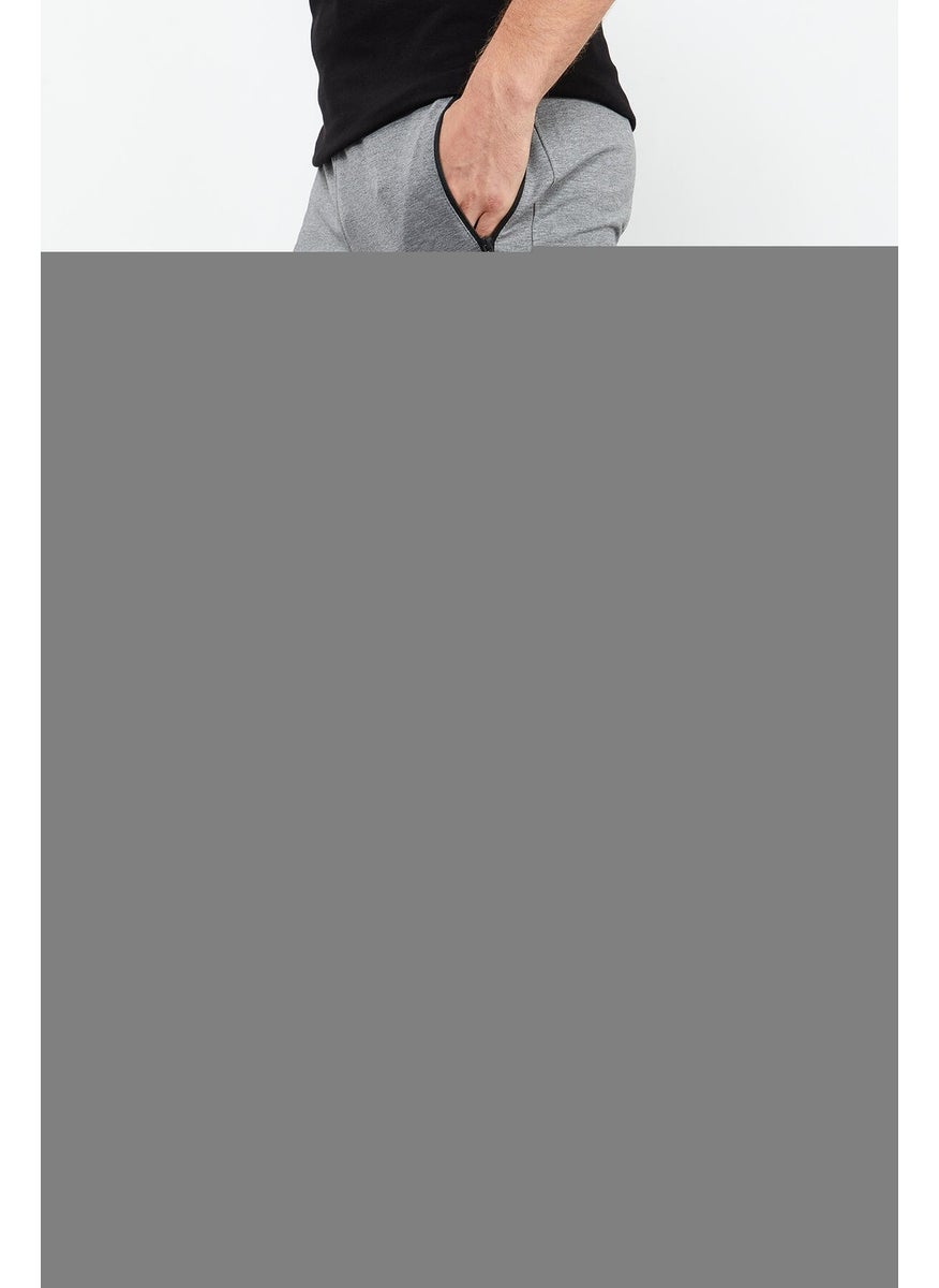 Gray Melange Men's Zippered Three Pocket Standard Pattern Classic Leg Tracksuit Bottom-84671