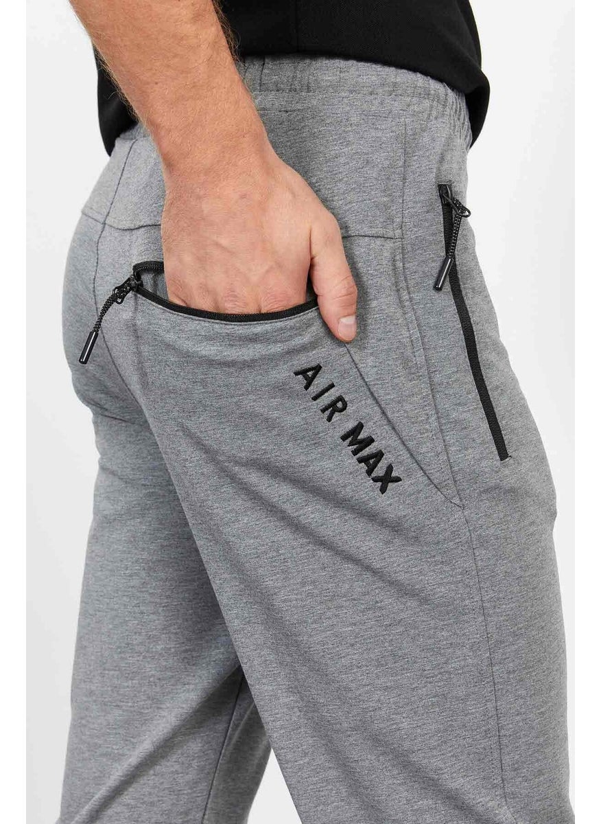 Gray Melange Men's Zippered Three Pocket Standard Pattern Classic Leg Tracksuit Bottom-84671