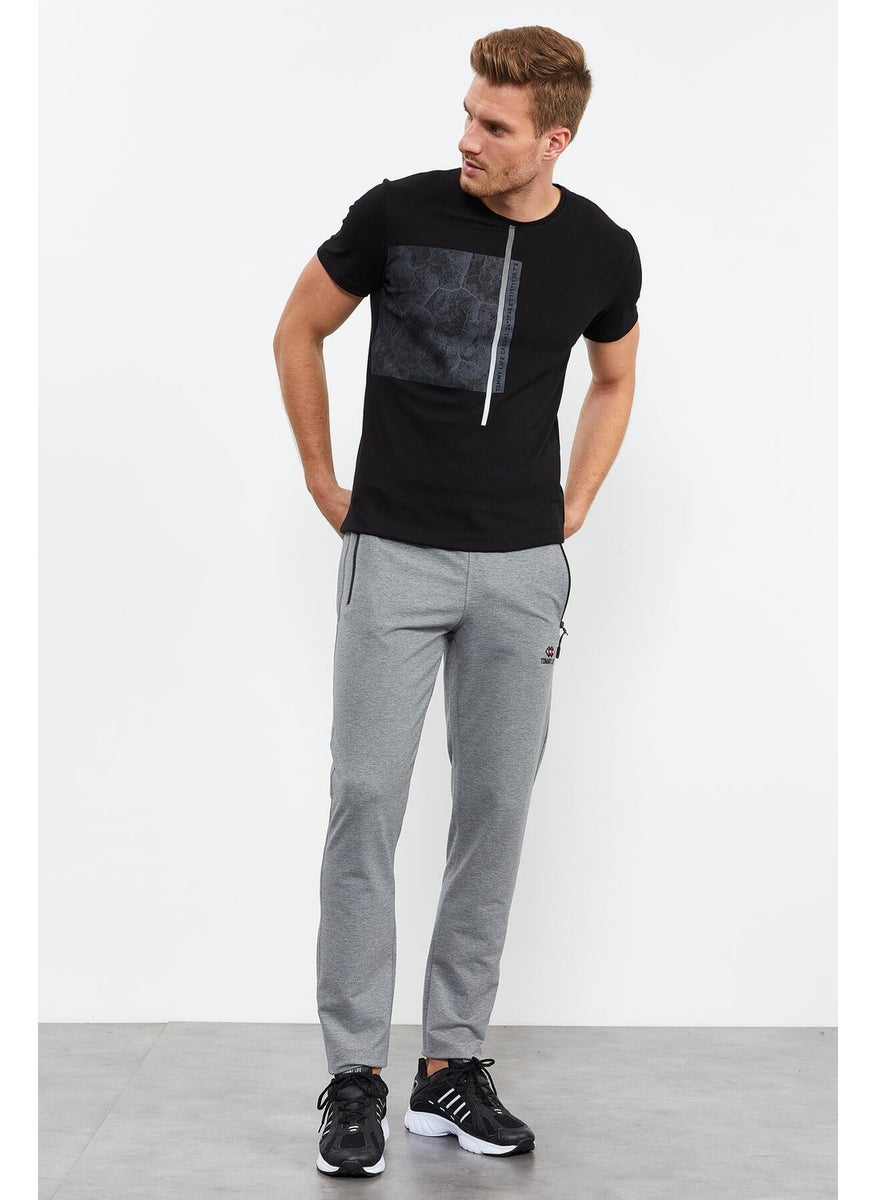 Gray Melange Men's Zippered Three Pocket Standard Pattern Classic Leg Tracksuit Bottom-84671