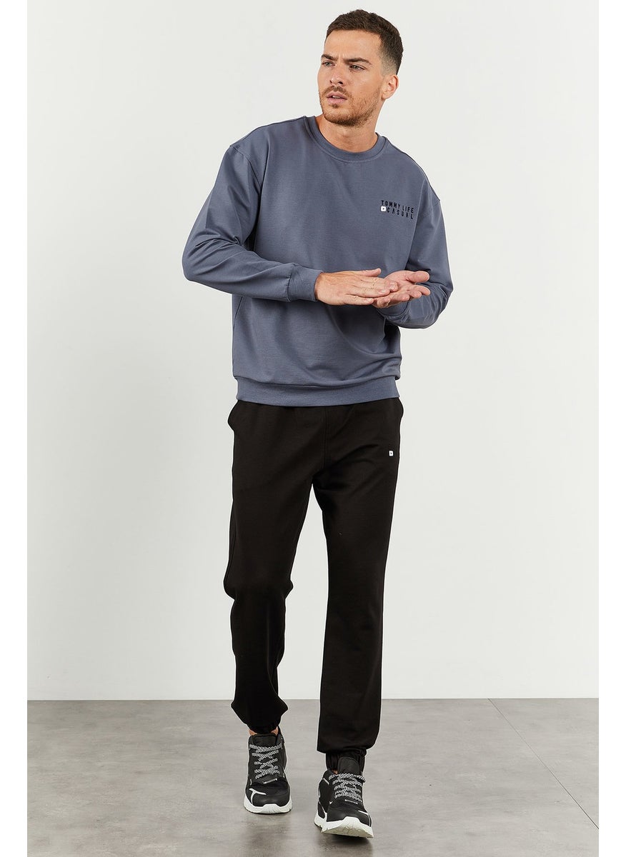 Petrol-Black Men's Casual O Neck Oversize Elastic Leg Tracksuit - 85120