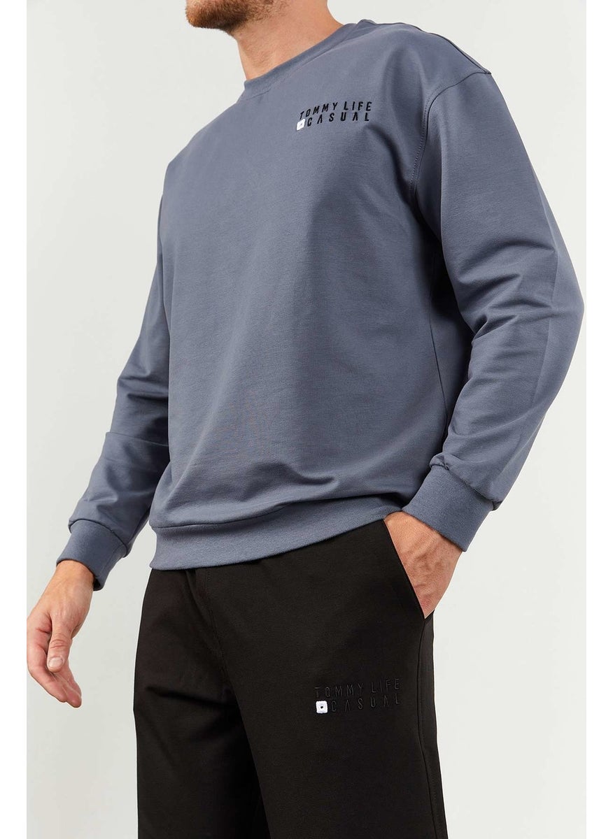 Petrol-Black Men's Casual O Neck Oversize Elastic Leg Tracksuit - 85120