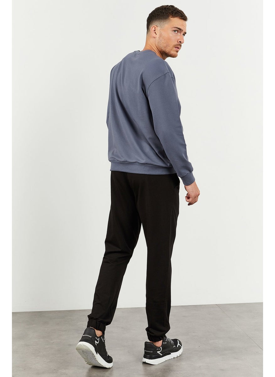 Petrol-Black Men's Casual O Neck Oversize Elastic Leg Tracksuit - 85120