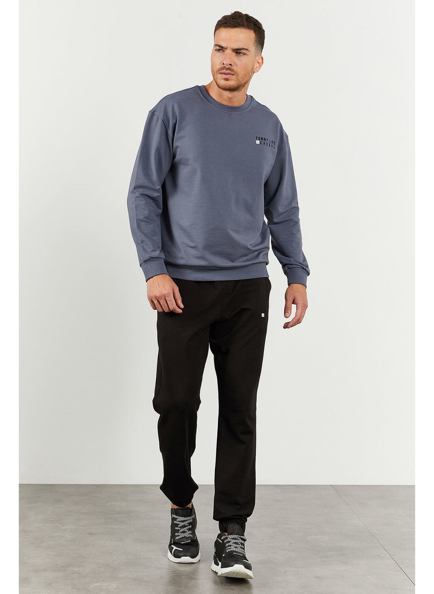 Petrol-Black Men's Casual O Neck Oversize Elastic Leg Tracksuit - 85120
