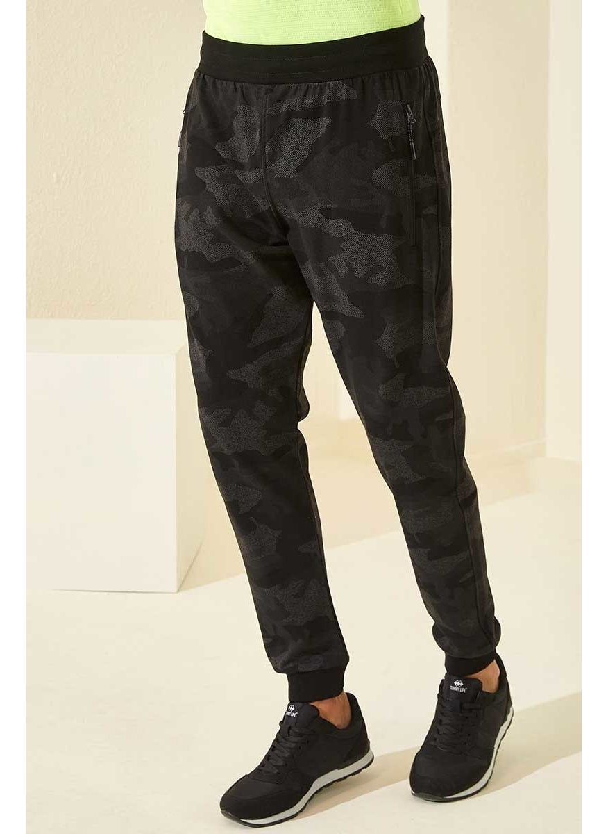 Black Shadow Men's Camouflage Patterned Slim Cut Jogger Tracksuit Bottom-84754