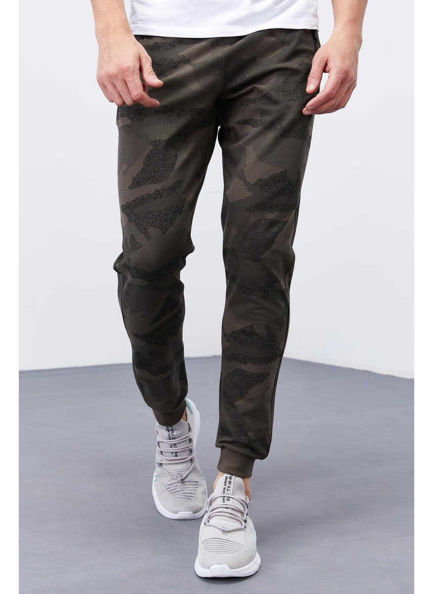 Khaki Men's Camouflage Patterned Slim Fit Jogger Tracksuit Bottom-84754