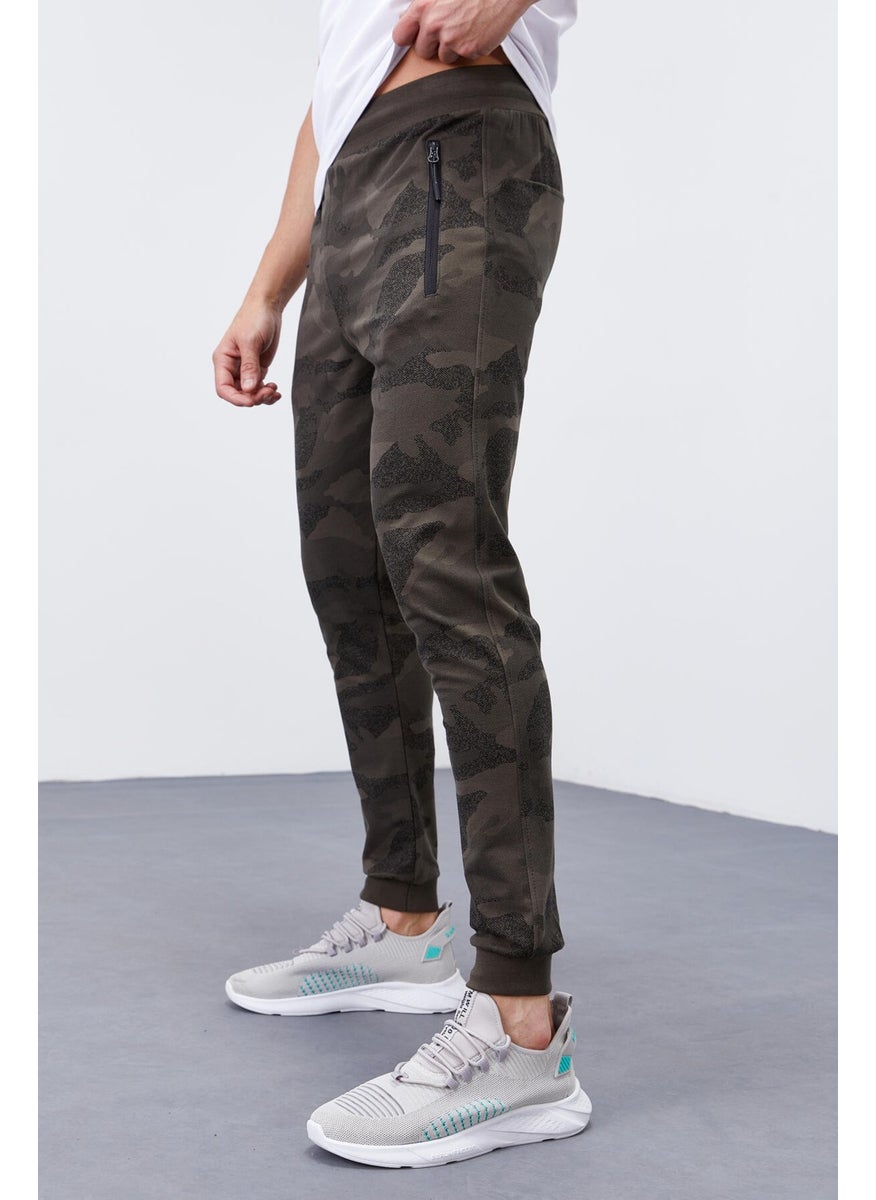 Khaki Men's Camouflage Patterned Slim Fit Jogger Tracksuit Bottom-84754
