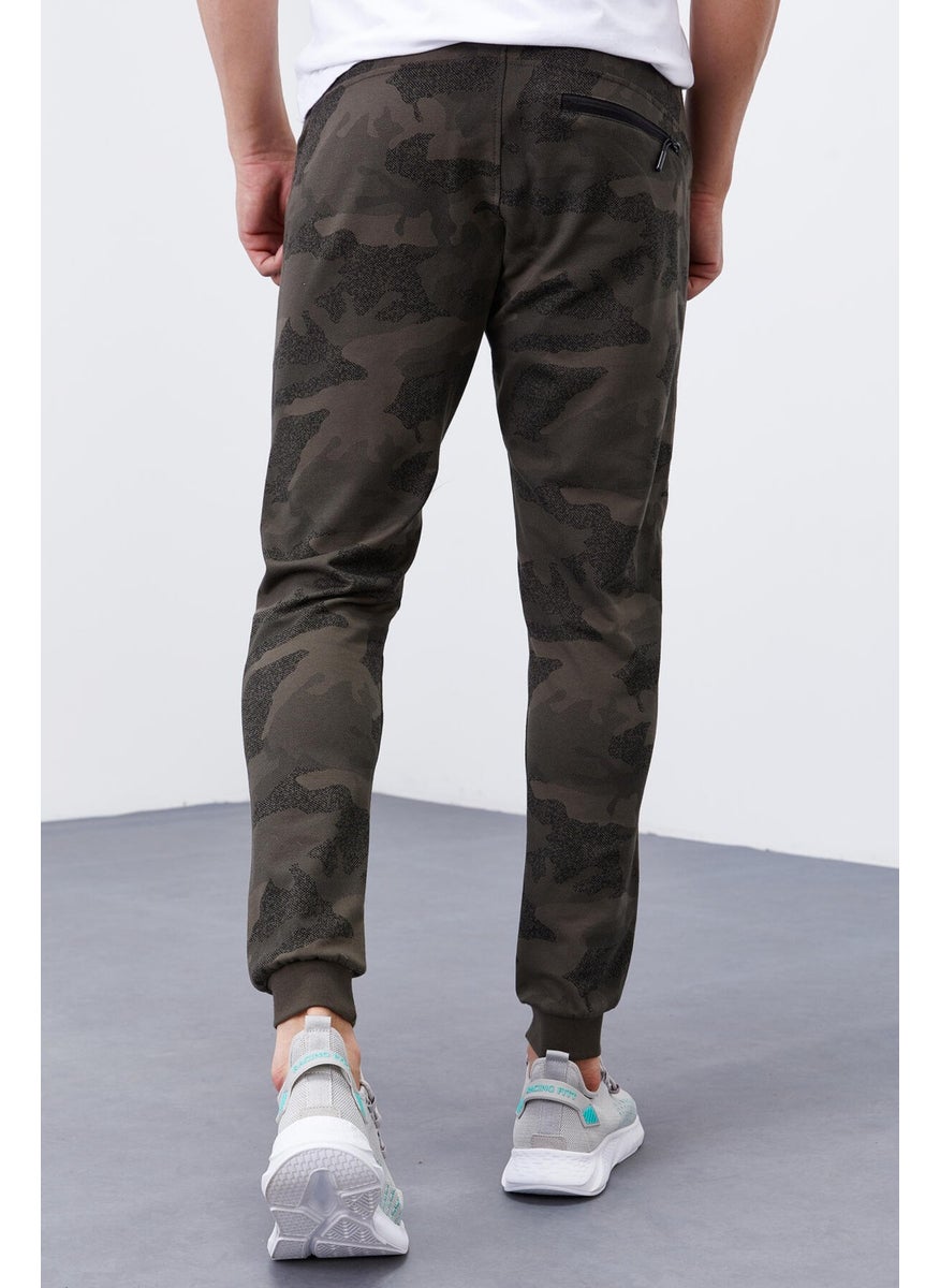 Khaki Men's Camouflage Patterned Slim Fit Jogger Tracksuit Bottom-84754