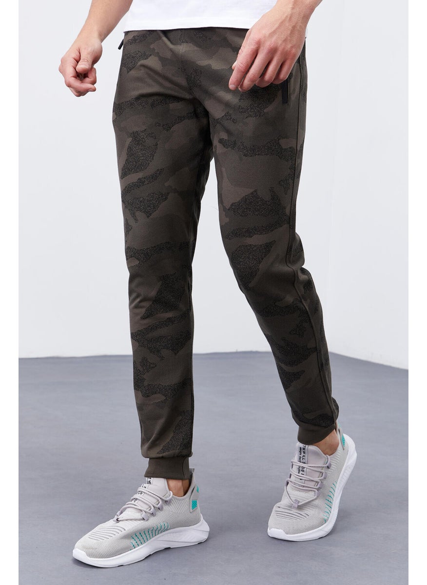Khaki Men's Camouflage Patterned Slim Fit Jogger Tracksuit Bottom-84754