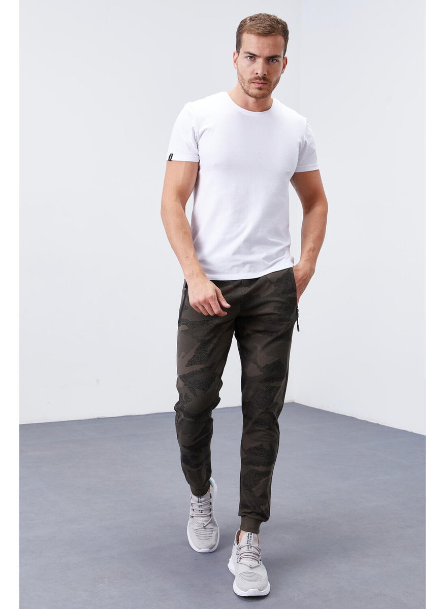 Khaki Men's Camouflage Patterned Slim Fit Jogger Tracksuit Bottom-84754