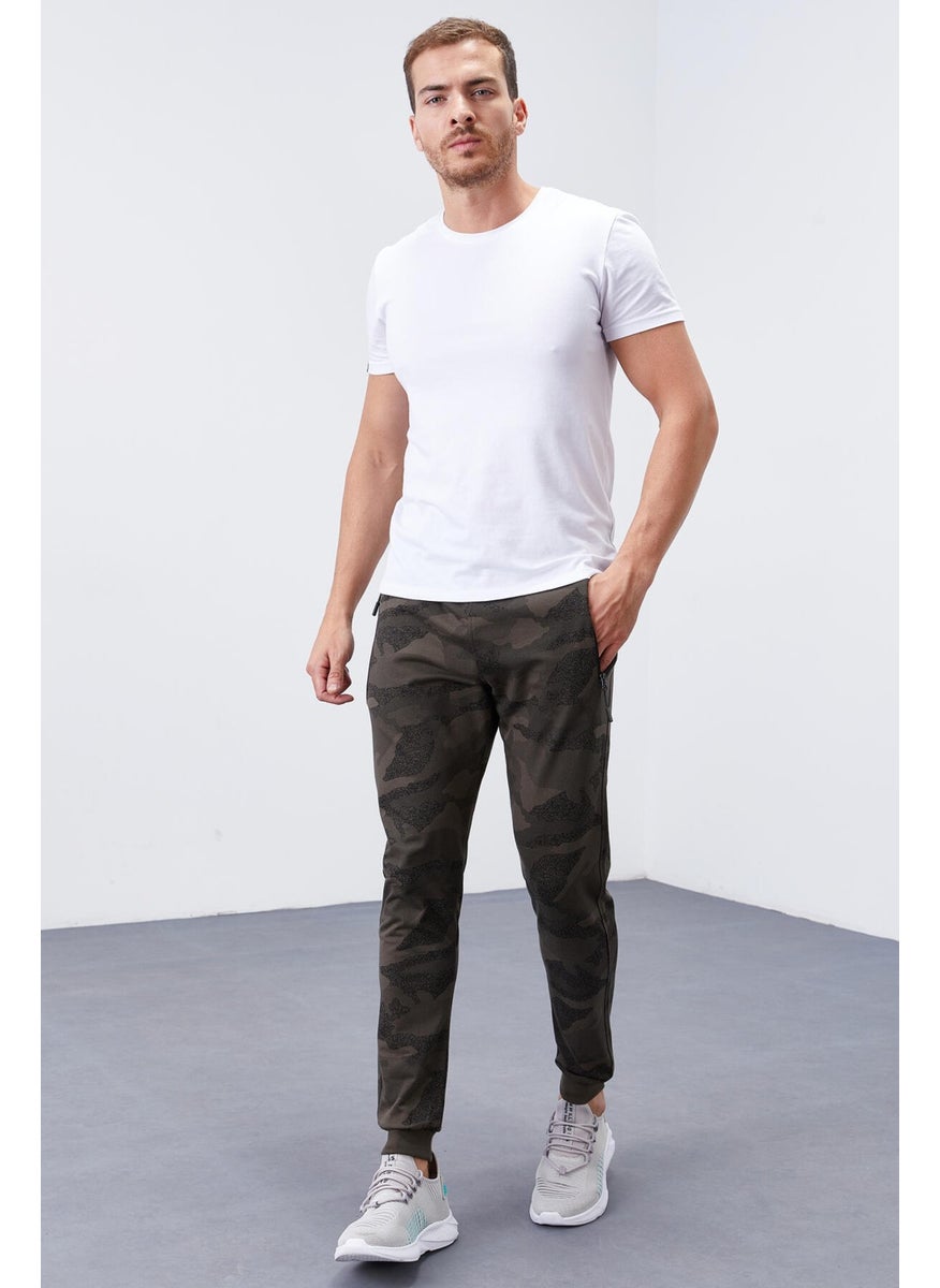 Khaki Men's Camouflage Patterned Slim Fit Jogger Tracksuit Bottom-84754