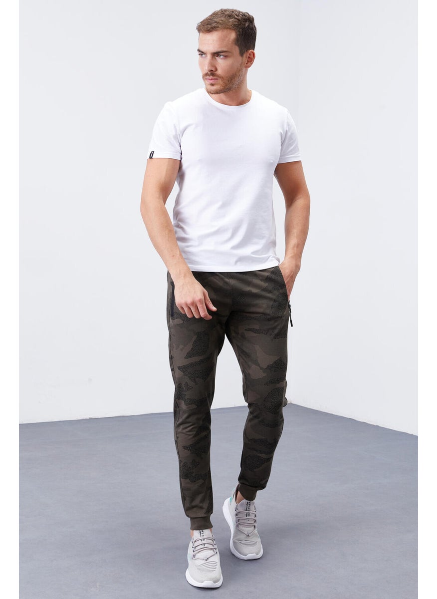 Khaki Men's Camouflage Patterned Slim Fit Jogger Tracksuit Bottom-84754