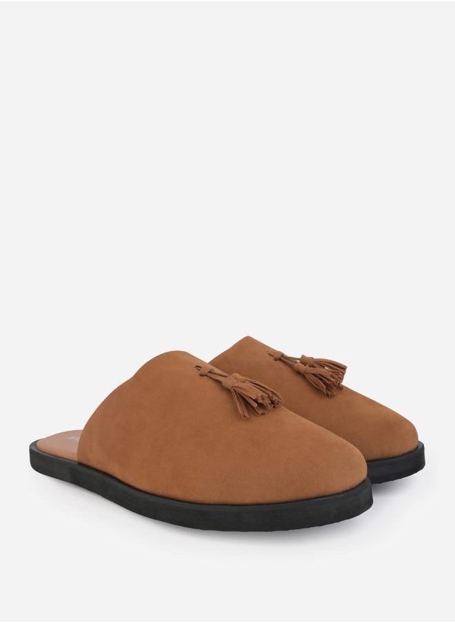 Suede Clogs with Tassel Detail