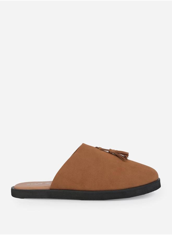 Suede Clogs with Tassel Detail
