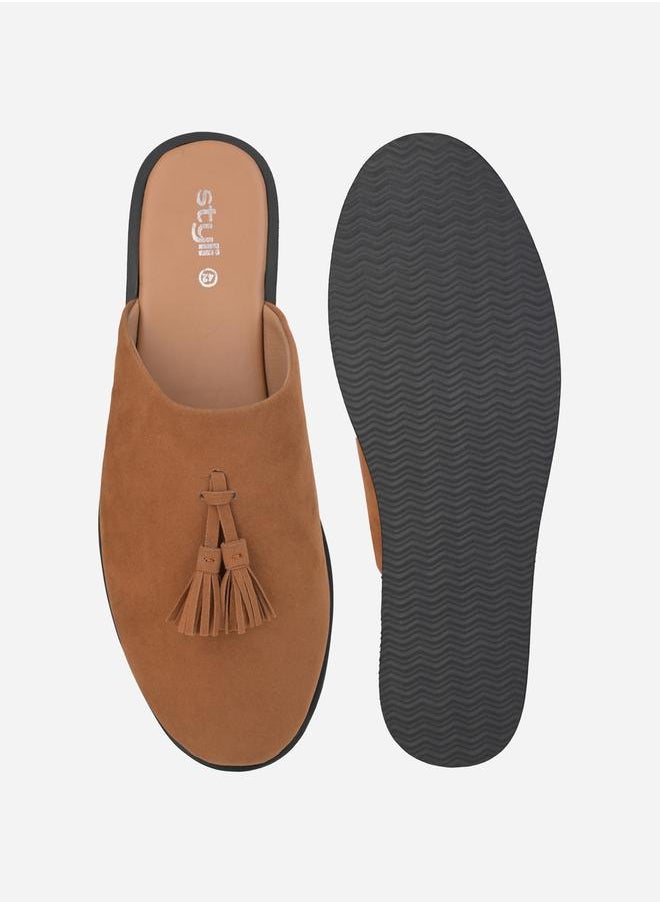 Suede Clogs with Tassel Detail