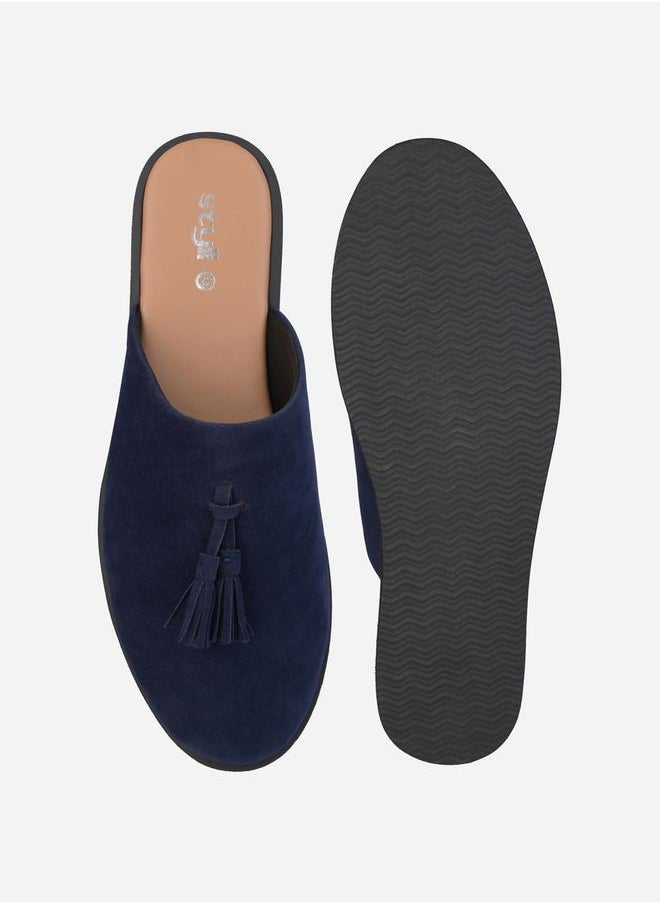 Styli Suede Clogs with Tassel Detail