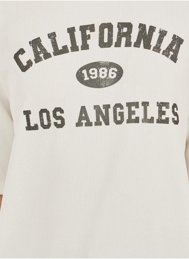 Textured Slogan Print Oversized T-Shirt
