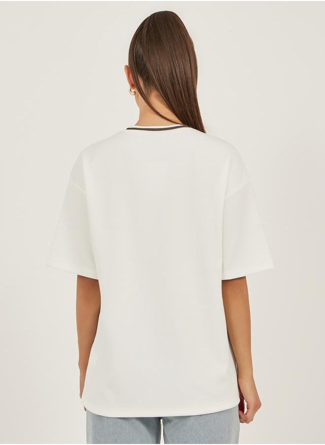 Textured Slogan Print Oversized T-Shirt