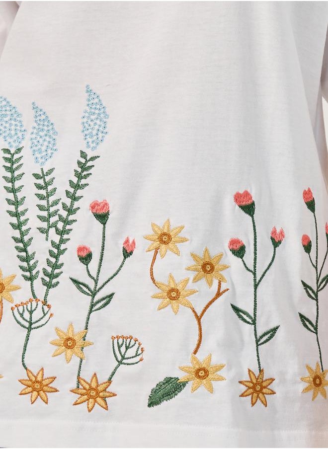 Embroidered Oversized Round Neck T-Shirt
