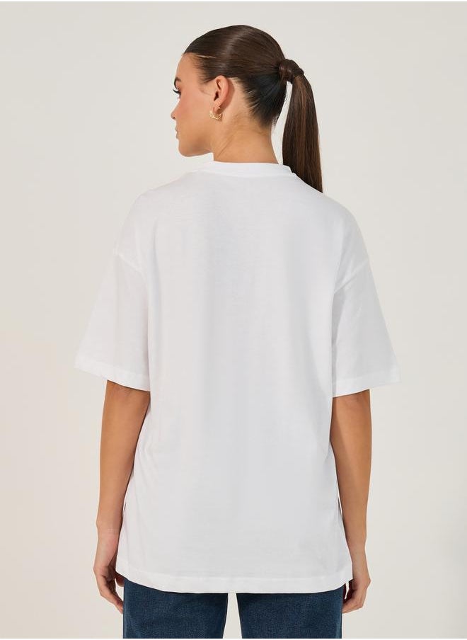 Embroidered Oversized Round Neck T-Shirt