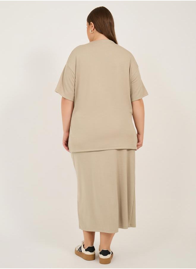 Plus Size Ribbed Knit Round Neck Oversized T-Shirt