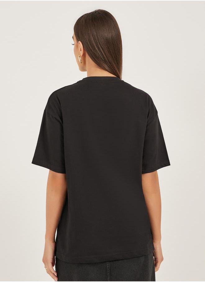 Embroidered Oversized Round Neck T-Shirt