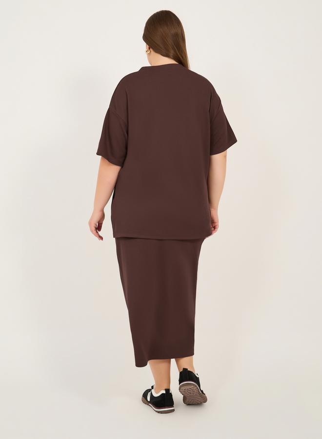 Plus Size Ribbed Knit Round Neck Oversized T-Shirt