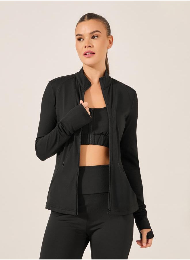 Stitch Detail Zip Up Fitted Jacket