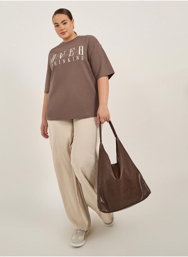 Plus Size Slogan Print Dropped Shoulder Oversized T-Shirt
