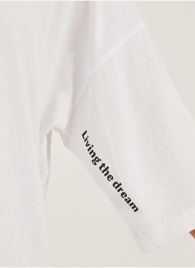 Slogan Print Dropped Shoulder Oversized T-Shirt