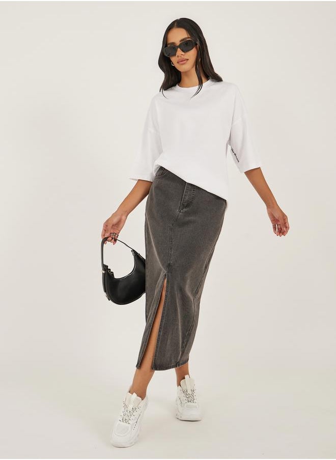 Slogan Print Dropped Shoulder Oversized T-Shirt