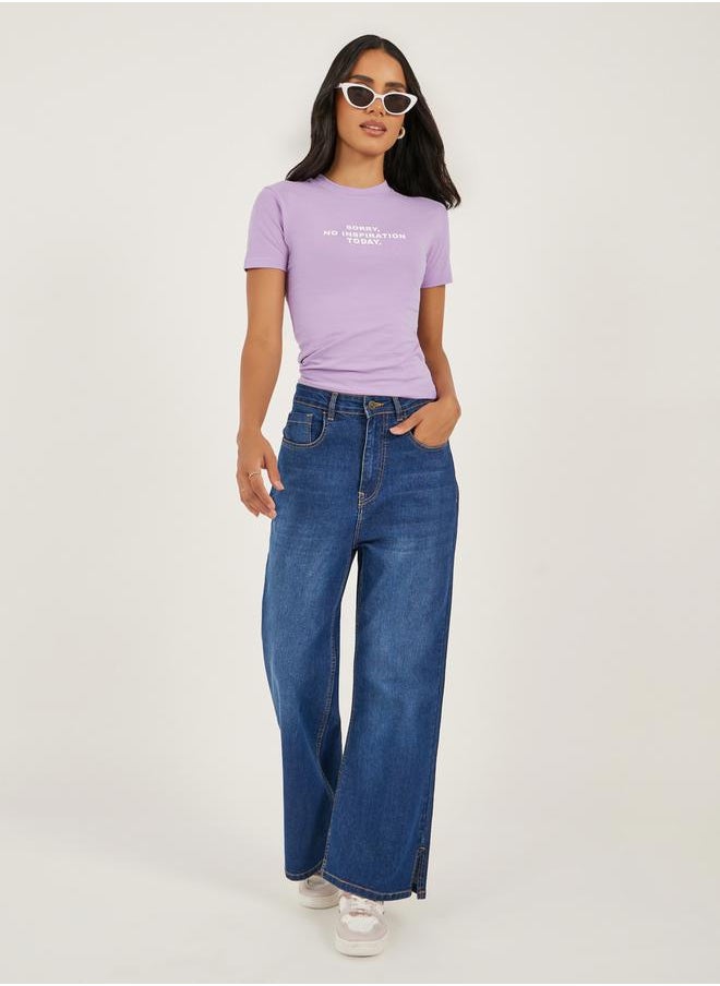 Fitted No Inspiration Slogan Print Crop T-Shirt