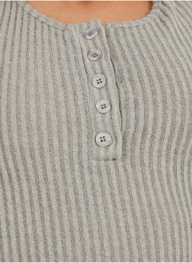 Textured Short Sleeve Ribbed Knit T-Shirt