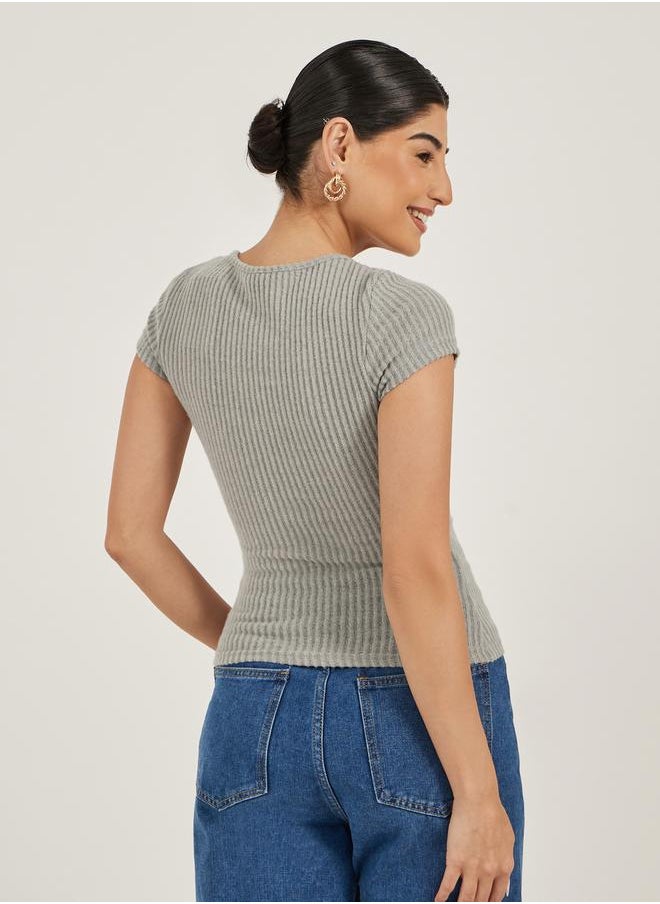 Textured Short Sleeve Ribbed Knit T-Shirt
