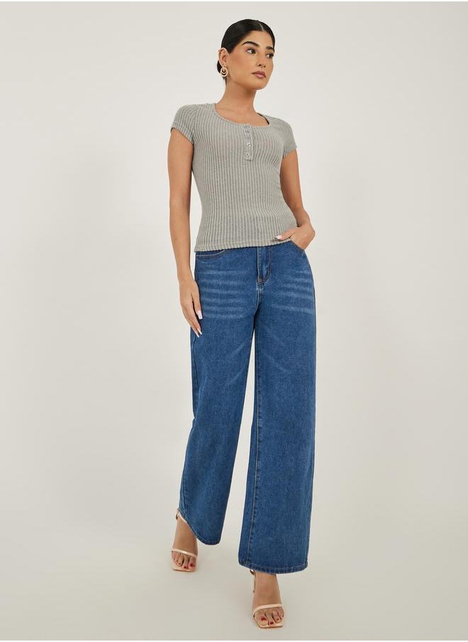 Textured Short Sleeve Ribbed Knit T-Shirt
