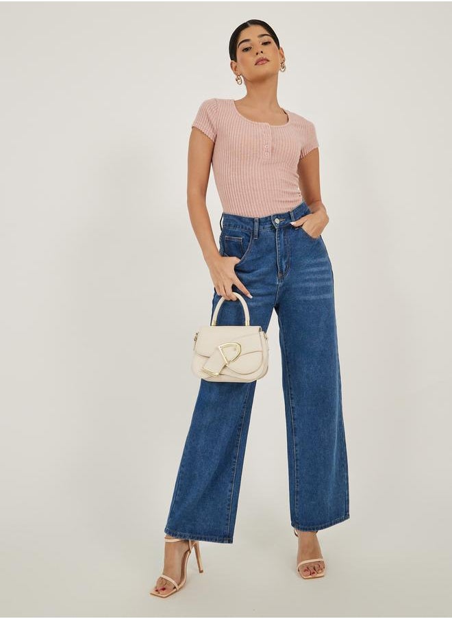 Textured Short Sleeve Ribbed Knit T-Shirt