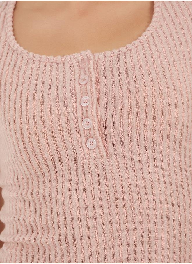 Textured Short Sleeve Ribbed Knit T-Shirt