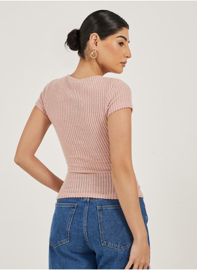 Textured Short Sleeve Ribbed Knit T-Shirt