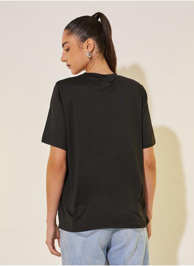 Women Black Studded Bow Detail Regular Fit T-Shirt