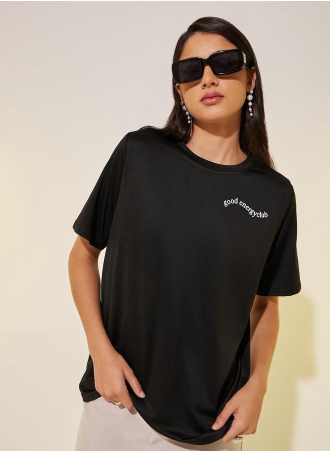 Slogan Print Round Neck Regular Fit T-Shirt