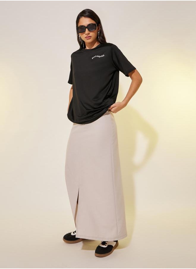 Slogan Print Round Neck Regular Fit T-Shirt