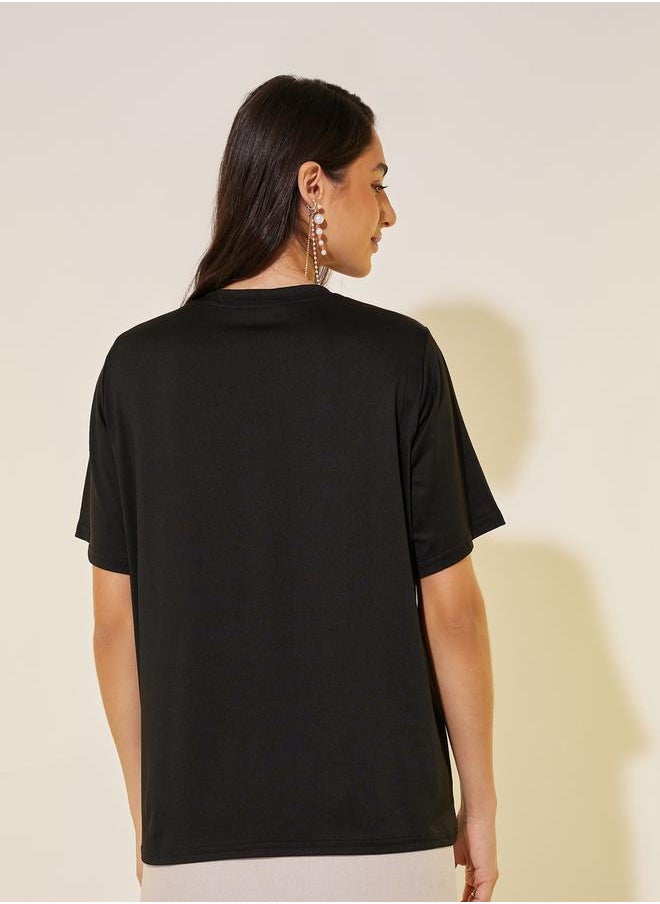 Slogan Print Round Neck Regular Fit T-Shirt